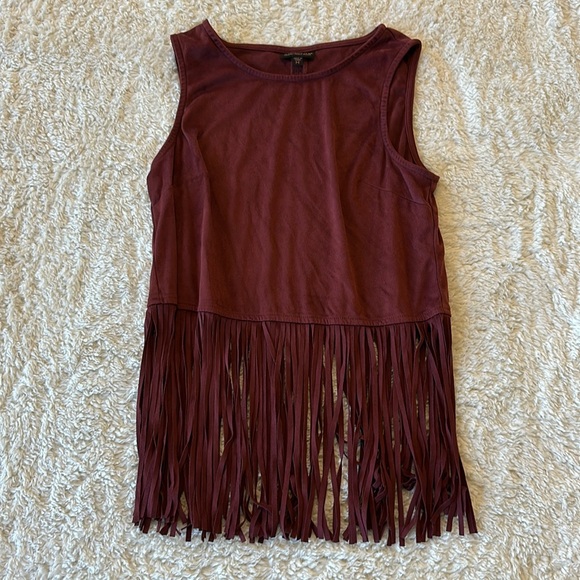 Worn once - rust red/maroon tank with fringe! - Picture 1 of 5